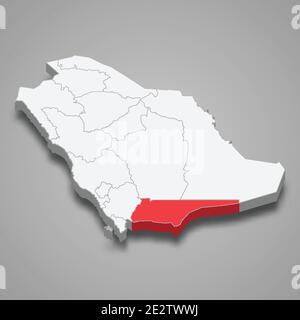 Lage der Region Najran innerhalb der isometrischen 3D-Karte von Saudi-Arabien Stock Vektor