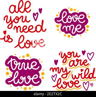Satz von Schriftzügen über Liebe. Valentinstag. Stock Vektor