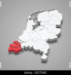 Provinz Zeeland Lage innerhalb der Niederlande 3d isometrische Karte Stock Vektor