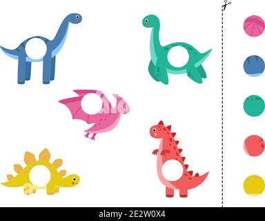 Schneiden und kleben Teile von Cartoon-Vektor-Dinosaurier. Pädagogische logische Spiel für Kinder. Passendes Spiel für Vorschulkinder. Stock Vektor
