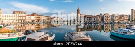 Panorama des Peyrade Kanals in Sète, Herault, Okzitanien, Frankreich Stockfoto