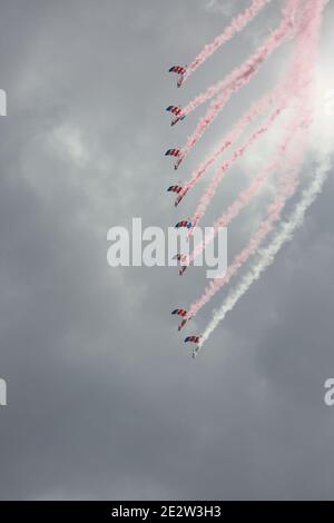 Scottish International Airshow 2017. Samstag 2nd September Low Green Ayr, Ayrshire, Schottland, Großbritannien . Die RAF Falcons sind ein britisches Militär-Fallschirmspringer-Display-Team, das hier an den Strand an der Küste von Ayr Fallschirmspringen sieht Stockfoto