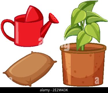 Gartengeräte mit Pflanze in einem Topf Illustration Stock Vektor