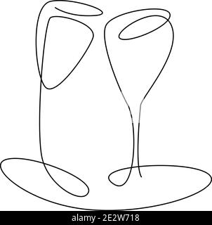 Zwei Gläser eine Linie schwarz durchgehend Stock Vektor