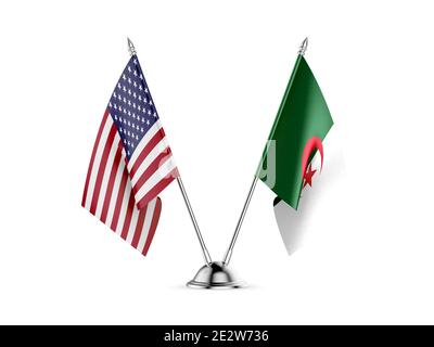 Schreibtisch Fahnen, Vereinigten Staaten von Amerika und Algerien, auf weißem Hintergrund. 3D-Bild Stockfoto