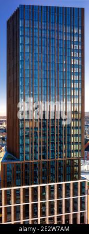 Blick auf den Sonnenuntergang auf Hadrian's Tower und Newcastle upon Tyne, Newcastle upon Tyne, Tyne and Wear, England, Großbritannien Stockfoto