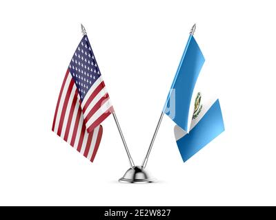 Schreibtisch Fahnen, Vereinigte Staaten Amerika, Guatemala, auf weißem Hintergrund. 3D-Bild Stockfoto