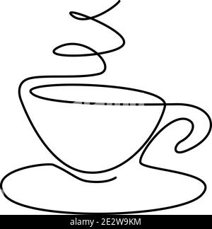 tasse Kaffee schwarze Linie kontinuierlich Stock Vektor