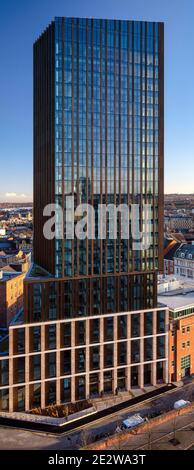 Blick auf den Sonnenuntergang auf Hadrian's Tower und Newcastle upon Tyne, Newcastle upon Tyne, Tyne and Wear, England, Großbritannien Stockfoto