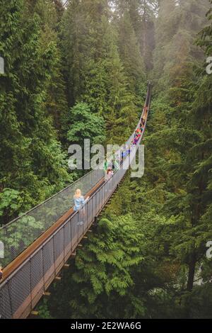 Vancouver, Kanada - 2. Juni 2017: Touristen besuchen den Capilano Suspension Bridge Park im Norden von Vancouver, B.C. Kanada Stockfoto