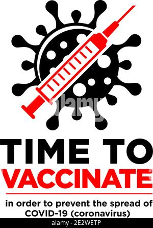 Symbol für Zeit bis zur COVID-Impfung. Vektorgrafik mit Spritze mit Impfstoff und Virus. Stock Vektor
