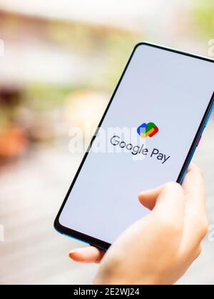 Assam, indien - Januar 15, 2020 : Gpay-Logo auf Telefon-Bildschirm Stock Bild. Stockfoto