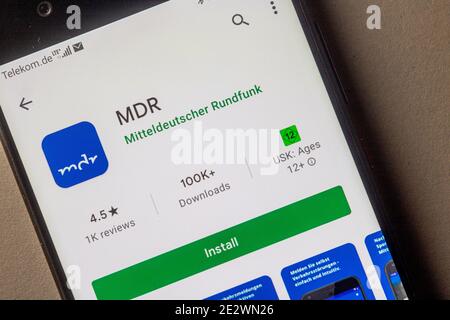 Neckargemuend, Deutschland: 15. Januar 2021: App-Ikone von 'DDR', Mitteldeutscher Rundfunk eine deutsche öffentlich-rechtliche Rundfunkanstalt Stockfoto