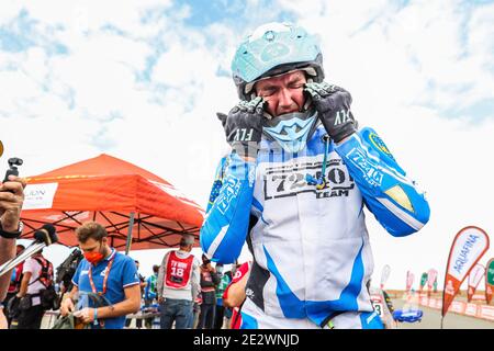 Yanbu und Jeddah, in Saudi-Arabien. Januar 2021. Andujar Manuel (arg), Yamaha, 7240 Team, Quad, Portrait, feiert seinen Sieg der dakar während der 12. Etappe der Dakar 2021 zwischen Yanbu und Jeddah, in Saudi-Arabien am 15. Januar 2021 - Foto Antonin Vincent / DPPI / LiveMedia Kredit: Paola Benini/Alamy Live News Stockfoto