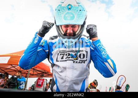 Yanbu und Jeddah, in Saudi-Arabien. Januar 2021. Andujar Manuel (arg), Yamaha, 7240 Team, Quad, Portrait, feiert seinen Sieg der dakar während der 12. Etappe der Dakar 2021 zwischen Yanbu und Jeddah, in Saudi-Arabien am 15. Januar 2021 - Foto Antonin Vincent / DPPI / LiveMedia Kredit: Paola Benini/Alamy Live News Stockfoto