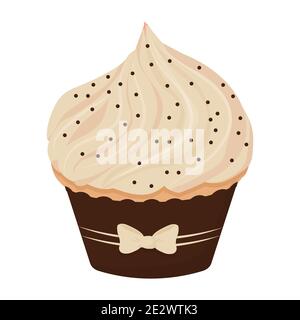 Cupcake mit Sahne und niedlichen baw, leckere leckere Dessert isoliert auf weißem Hintergrund. Süßes Essen, Feier. Clipart, Designelement. Vektorgrafik Stock Vektor