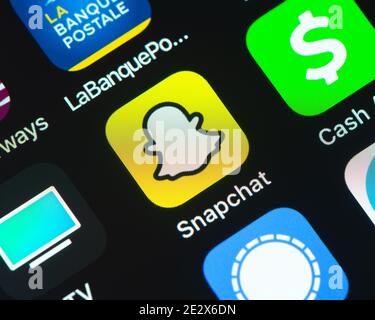 Snapchat App-Symbol auf dem Apple iPhone-Bildschirm Stockfoto