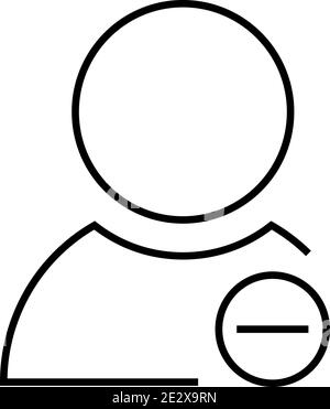 Benutzer oder Person entfernen - modernes dünnes Symbol mit kleinem Minus-Symbol in der rechten unteren Ecke. Einfache Darstellung des schwarzen Umrisses. Stock Vektor