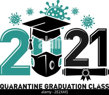 Quarantäne-Abschlussklasse von 2021. Konzept für Flyer, Grußkarte, Prom Einladungen, T-Shirt Uniform Embleme. Vektor auf transparentem Hintergrund Stock Vektor