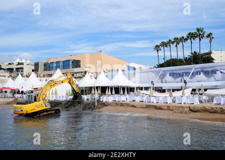 Illustration des Majestic Beach, Cannes, Frankreich am 14. Mai 2010. Foto von Nicolas Briquet/ABACAPRESS.COM Stockfoto