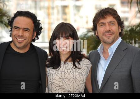 (L-R) Regisseur Alejandro Gonzalez Inarritu, Maricel Alvarez und Javier Bardem bei der Fotocolumn für "die Biutiful" während der 63. Cannes Film Festival in Cannes, Südfrankreich am 17. Mai 2010. Foto von Hahn-Nebinger-Orban/ABACAPRESS.COM Stockfoto