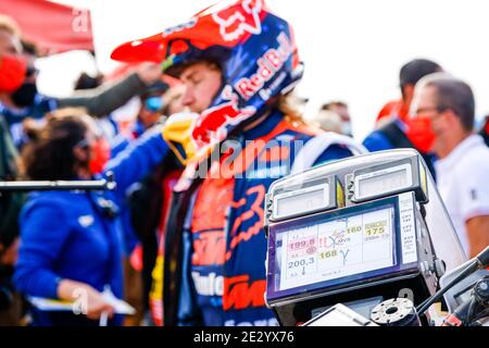 Roadbook Moto, Fahrrad, Illustration während der 12. Etappe der Dakar 2021 zwischen Yanbu und Jeddah, in Saudi-Arabien am Januar / LM Stockfoto