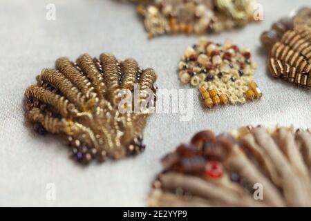 Couture Stickerei von Muscheln. Stockfoto