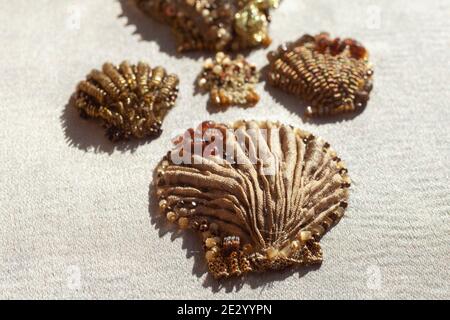 Couture Stickerei von Muscheln. Stockfoto