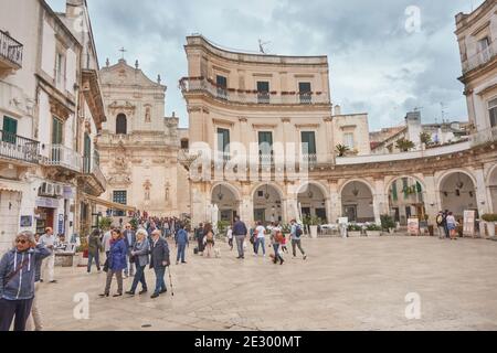 Piazza Plebiscito bei Martina Frankreich, Point of Interest in Apulien an einem regnerischen Tag, Italien Apulien Stockfoto