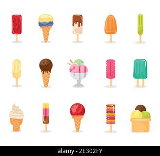 Bündel von fünfzehn Eis Set Symbole Stock Vektor