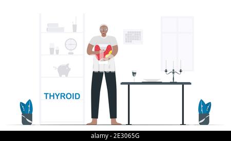 Schilddrüsenbewußtsein Monat, Januar. Die Menschen leben immer noch mit Schilddrüsenerkrankungen. Passen Sie auf sich zu Hause auf. Flache Vektorgrafik isoliert auf weißem Rücken Stock Vektor
