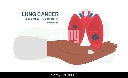 Lungenkrebs-Bewusstsein Monat, November. Lunge wird gespendet, nachdem Menschen gestorben sind. Diese Grafik für Banner, Poster, Hintergrund und Werbung. Flach vec Stock Vektor