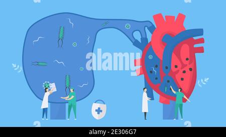 Kardiologie Vektorgrafik. Diese Krankheit nennt Endokarditis. Es ist eine Infektion des Endokards, die innere Herzkammern und Ventile ist. Bakterien, par Stock Vektor
