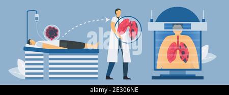 CT-Scanning-Systeme für die Untersuchung chronisch obstruktiver Lungenerkrankungen. Pneumologie Vektorgrafik. Stock Vektor