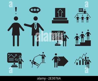 Gruppe von fünf Geschäftsleuten mit Coaching Set Silhouetten Stil Symbole Stock Vektor
