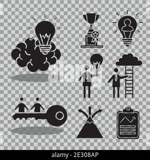 Bündel von neun Business People Coaching und zehn Silhouetten Stil Symbole Stock Vektor
