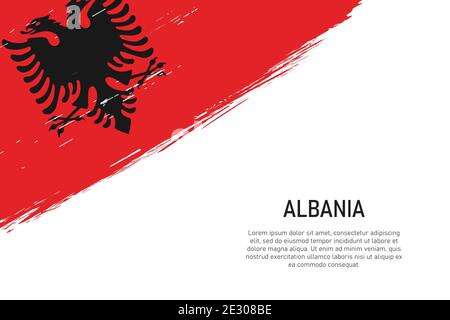 Grunge gestylt Pinsel Schlaganfall Hintergrund mit Flagge von Albanien. Vorlage für Banner oder Poster. Stock Vektor