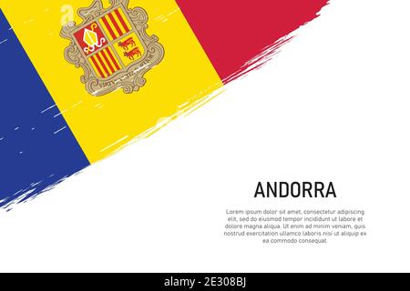 Grunge gestylt Pinsel Schlaganfall Hintergrund mit Flagge von Andorra. Vorlage für Banner oder Poster. Stock Vektor