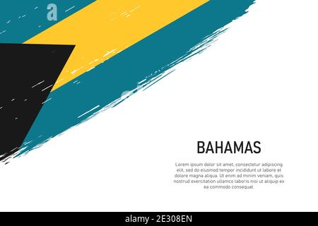 Grunge gestylt Pinsel Schlaganfall Hintergrund mit Flagge von Bahamas. Vorlage für Banner oder Poster. Stock Vektor