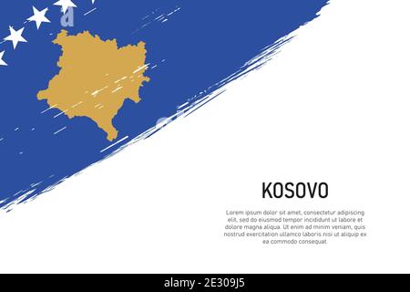 Grunge gestylt Pinsel Schlaganfall Hintergrund mit Flagge des Kosovo. Vorlage für Banner oder Poster. Stock Vektor