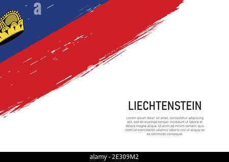 Grunge gestylt Pinsel Schlaganfall Hintergrund mit Flagge von Liechtenstein. Vorlage für Banner oder Poster. Stock Vektor