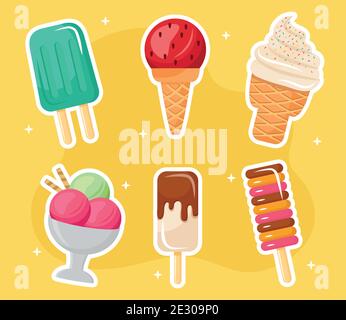 Bündel von sechs Eis-Set-Symbole Stock Vektor