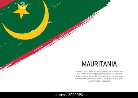 Grunge gestylt Pinsel Schlaganfall Hintergrund mit Flagge von Mauretanien. Vorlage für Banner oder Poster. Stock Vektor