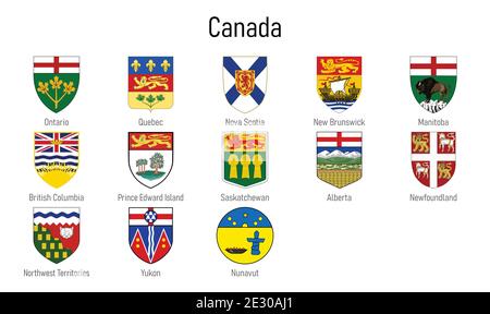 Wappen der Provinzen von Kanada, Alle kanadischen Regionen Emblem Sammlung Stock Vektor