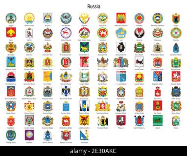 Wappen des Oblast Russland, Alle russischen Regionen Emblem Sammlung Stock Vektor