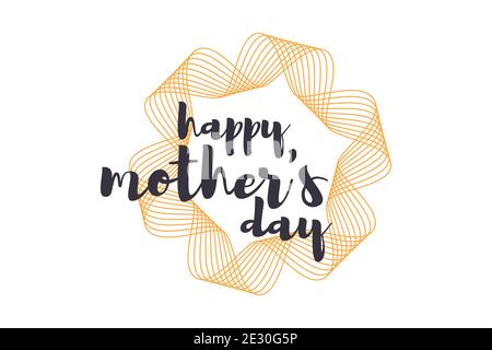 Grafisches Design eines Sprichwort "Happy Mother's day" mit wiederholten welligen Linien bilden Band Abzeichen Form in Blume Abstraktion in orange und grau Farben. H Stockfoto