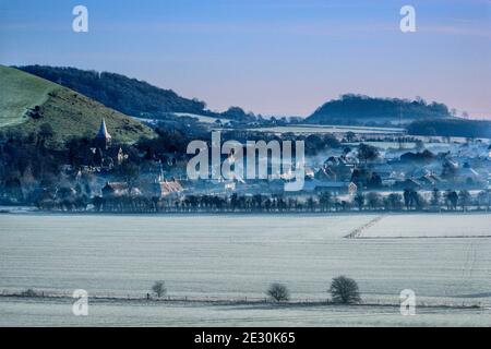 East Meon auf einem frostigen Morgendorf aufgezeichnet in der Domesday Survey of 1086 Hampshire Stockfoto