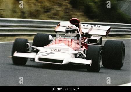 Howden GANLEY fährt im Grand Prix de France 1972 auf der Charade-Rennstrecke in der Nähe von Clermont-Ferrand mit dem Formel-1-Wagen BRM. Stockfoto