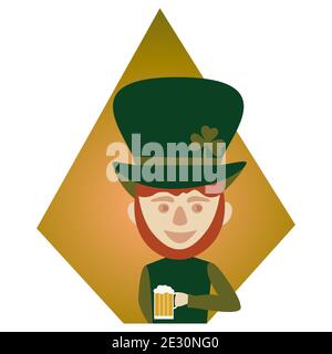 Kobold mit Bierkrug. St. Patrick Day. Isolierte Vektordarstellung für Symbol oder Designelement. Fetter Style Stock Vektor