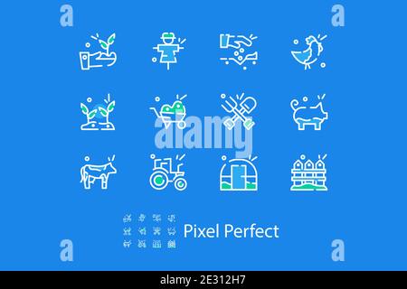 Lineare Symbole zum Thema Landwirtschaft in Pixel Perfect 48fach Stock Vektor